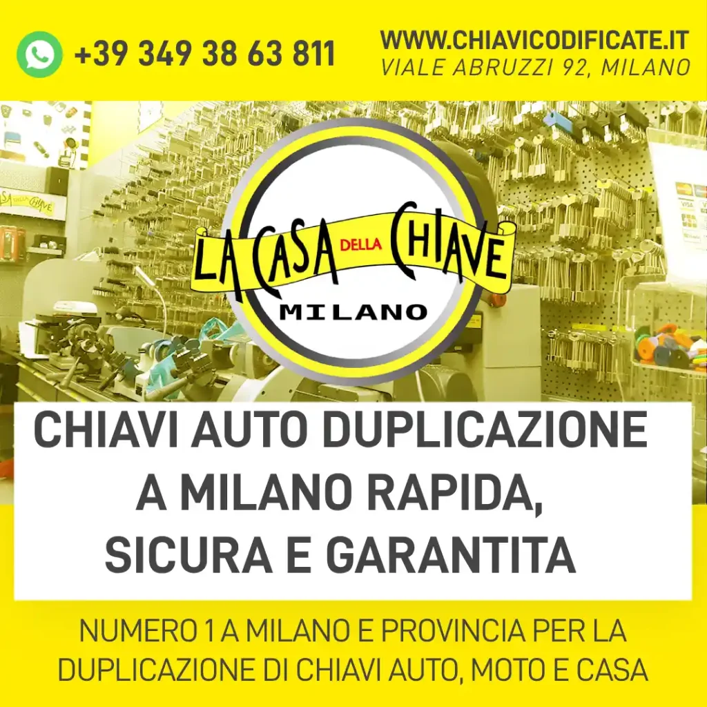 Duplicazione chiavi auto a Milano rapida e sicura. Servizio professionale in Viale Abruzzi 92 anche con transponder e smart key.