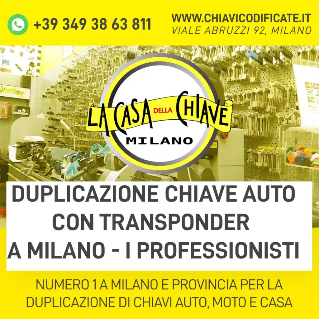 Duplicazione chiave auto con transponder a Milano, i professionisti