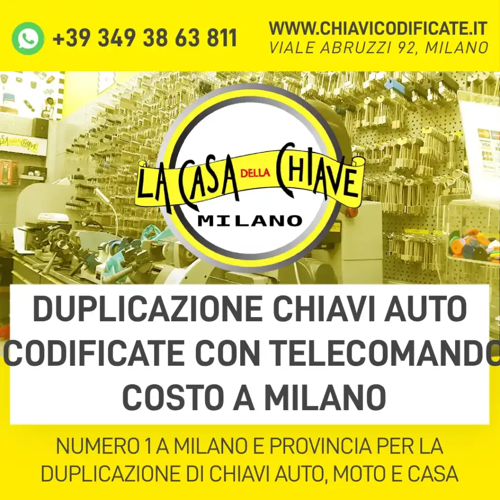 Duplicazione chiavi auto codificate con telecomando costo a Milano