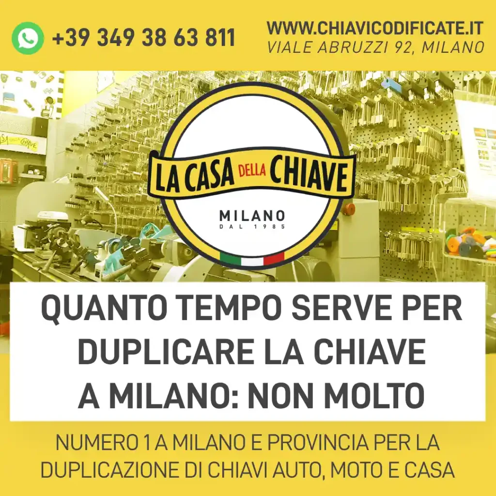 Quanto tempo serve per duplicare la chiave a Milano: non molto