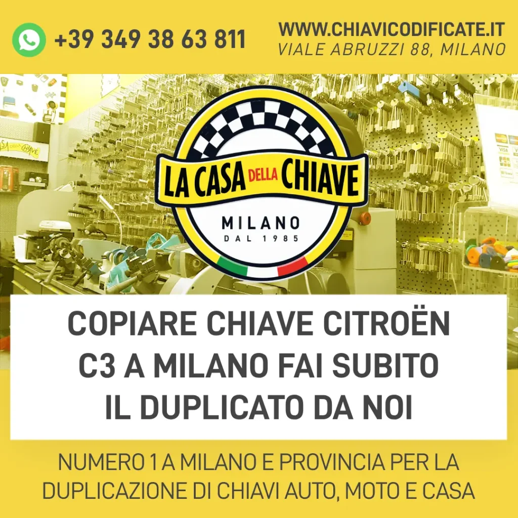 Copiare Chiave Citroën C3 a Milano fai subito il duplicato da noi