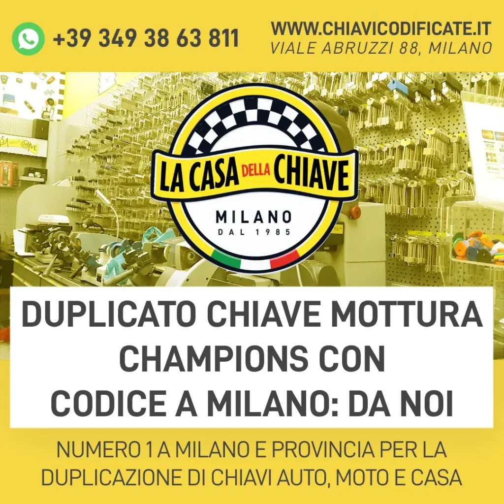Duplicato chiave Mottura Champions con codice a Milano: da noi