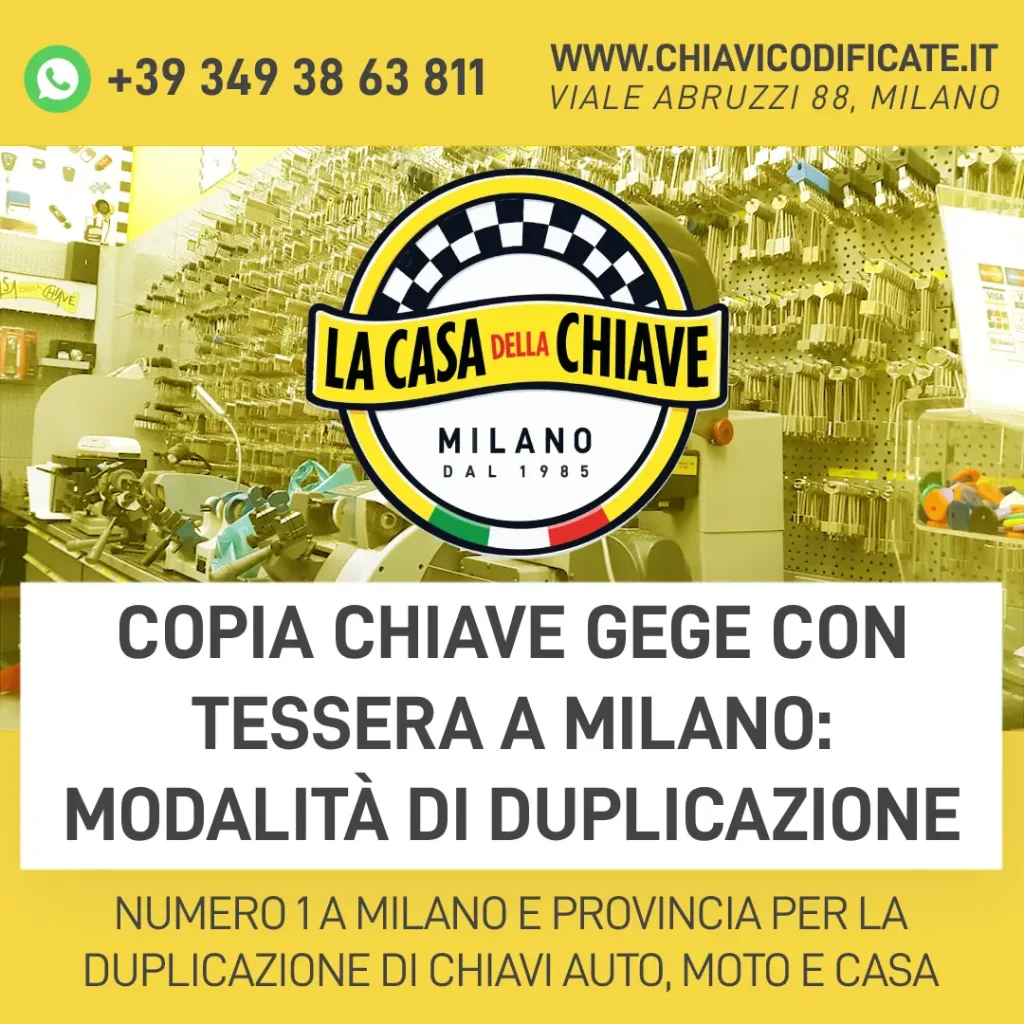 Copia chiave GEGE con tessera a Milano: modalità di duplicazione