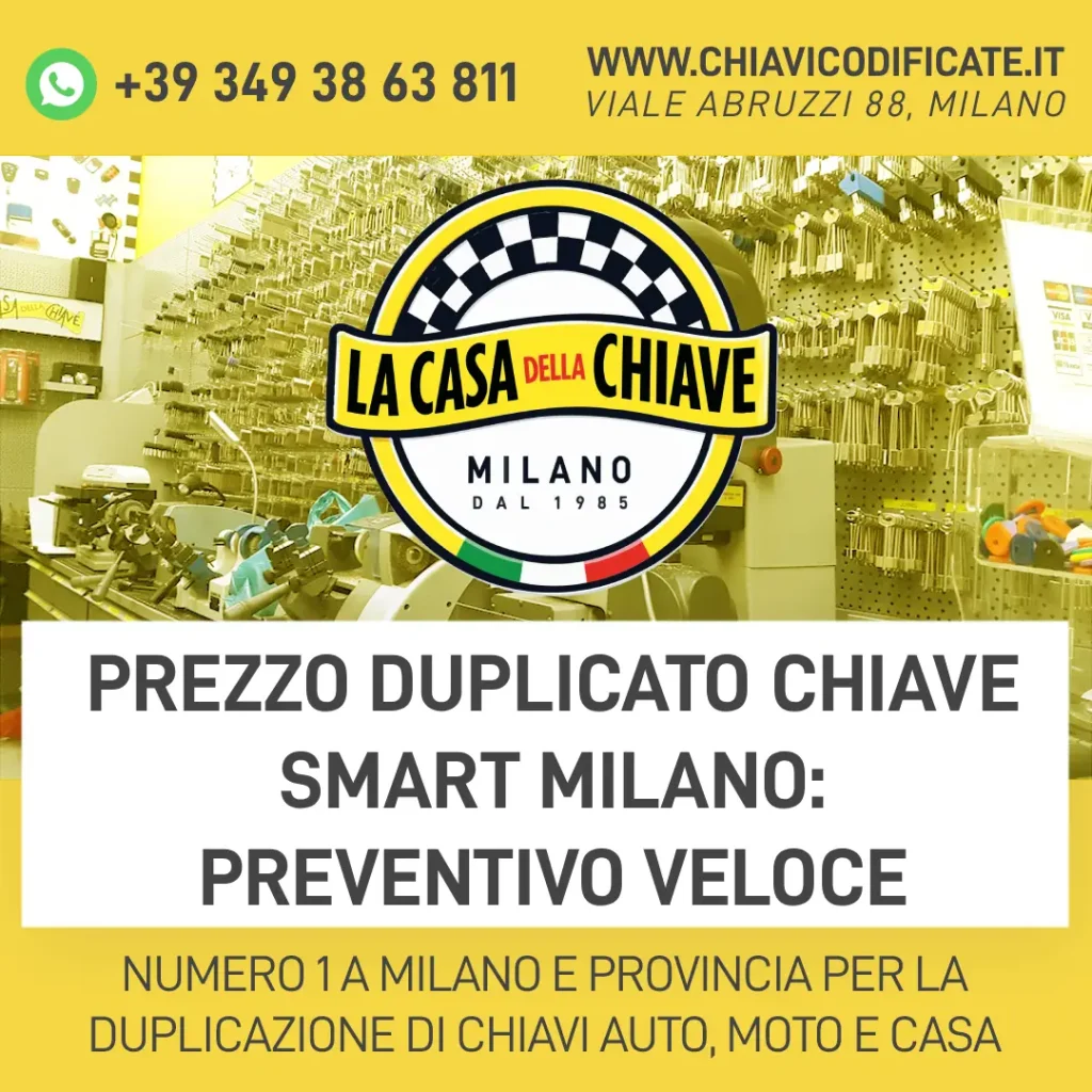 Prezzo duplicato chiave Smart Milano: preventivo veloce