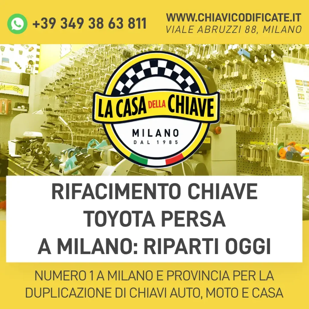 Rifacimento chiave Toyota persa a Milano: riparti oggi