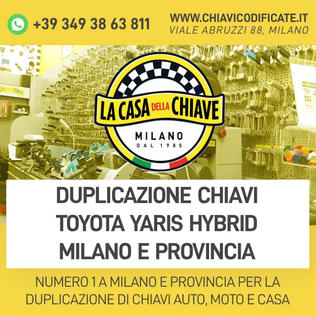 Duplicazione chiavi Toyota Yaris Hybrid Milano e provincia